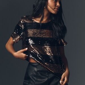 Maeve Black and Gold Sequin Blouse